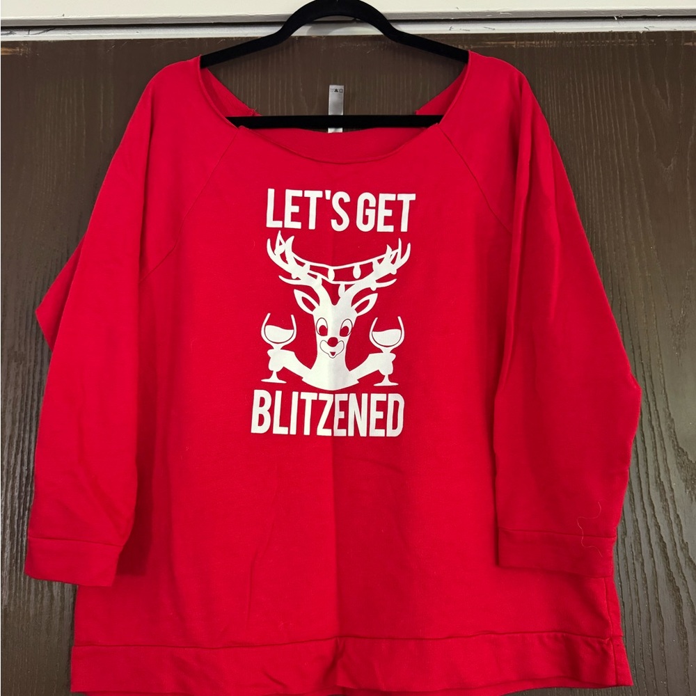 Funny Holiday Sweatshirt "Let's Get Blitzened" - Red